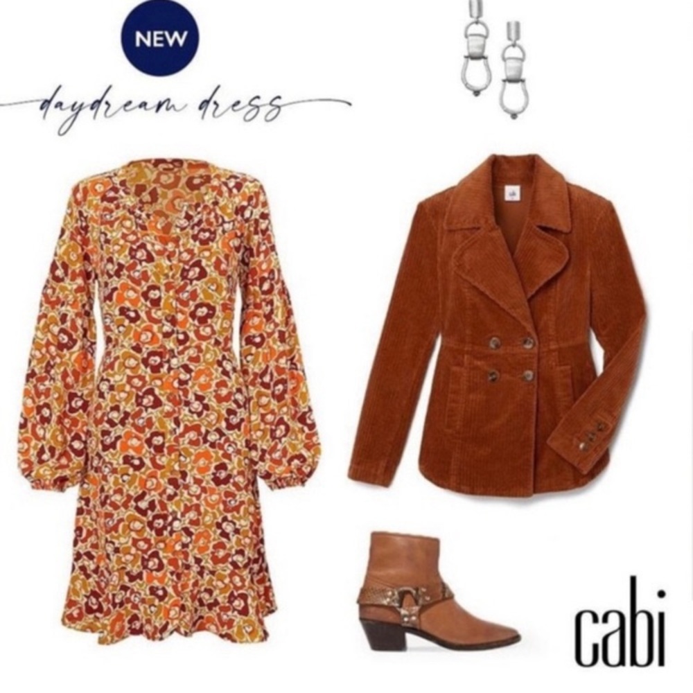CAbi 4238 Daydream A-Line Dress Orange
Yellow Print Bishop Sleeves Button Large - Picture 6 of 16